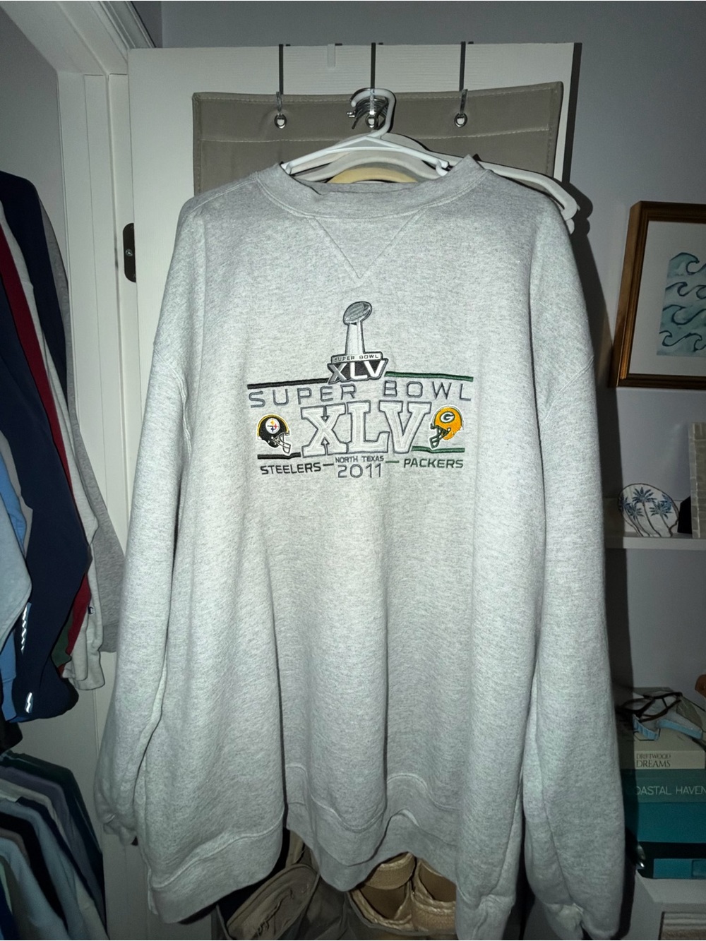 Exclusive Gray Super Bowl XLV Crewneck Sweatshirt with Steelers & Packers
